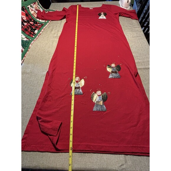 Vintage Red Maxi Christmas Angel Maxi Dress Side Slit Ugly Christmas Party Dress - Picture 3 of 8